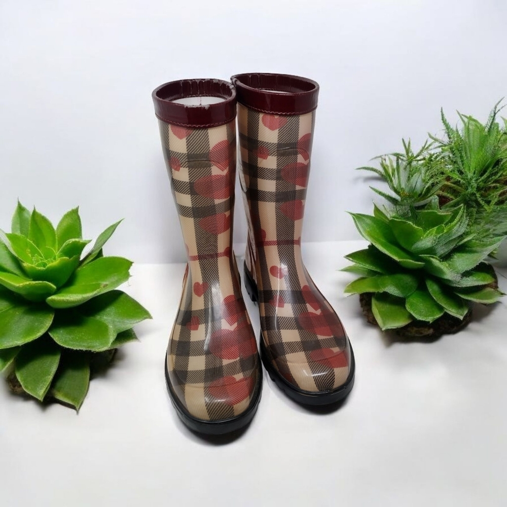 Burberry Check Heart Rubber Rain Boots 41